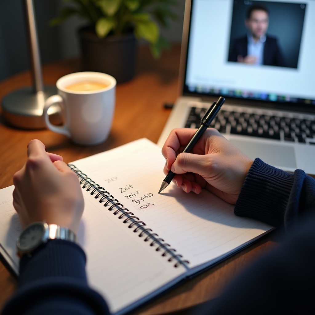 Teilnehmer macht Notizen während des Webinars